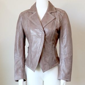 Soft Elie Tahari leather jacket in dark taupe